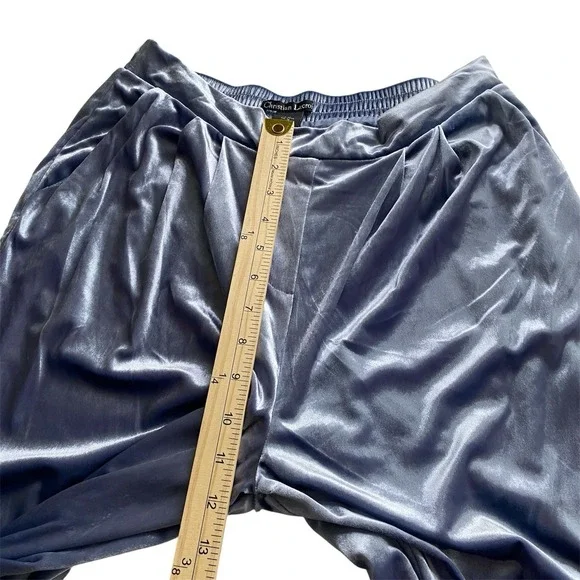 Christian Lacroix Medium Velour Wide Leg Pleated Pants Elastic Waist Light Blue - Picture 10 of 16